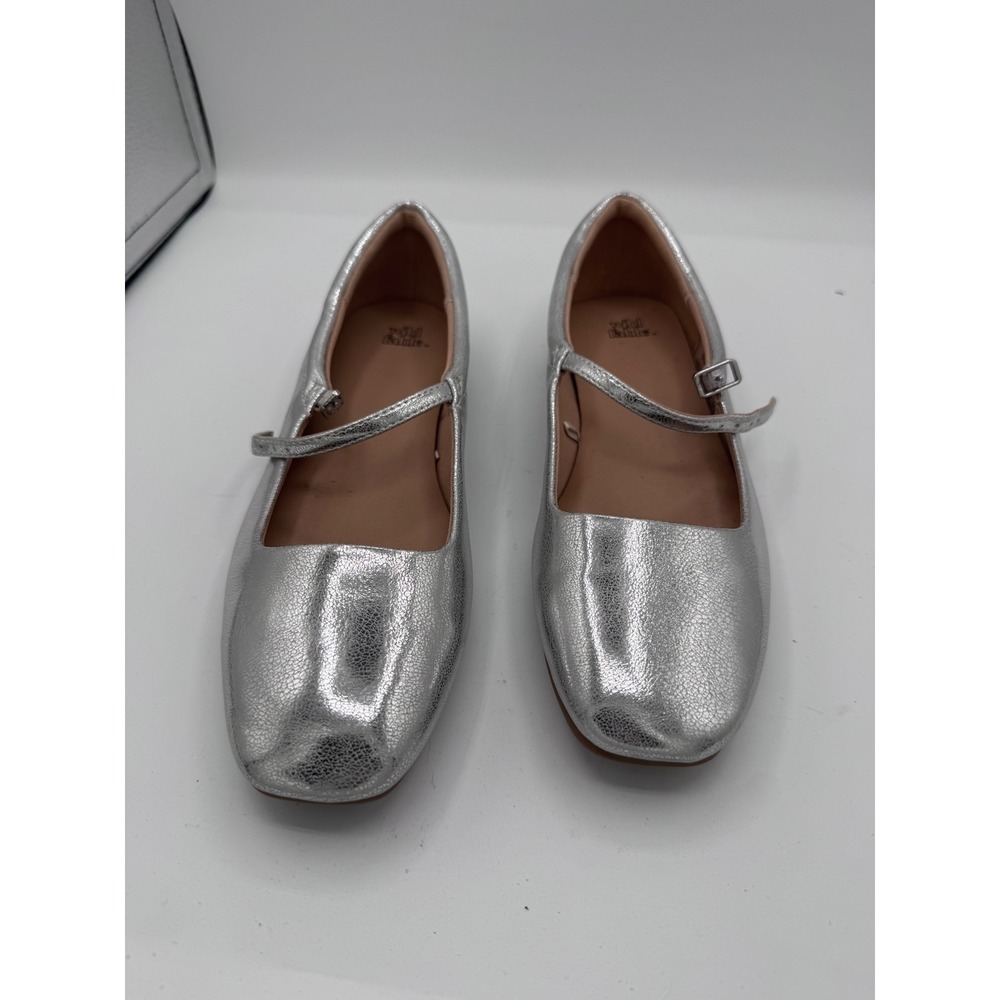 Wild Fable Mary Jane Square Toe Flats Womens 6.5 Silver Metallic Buckle Strap
